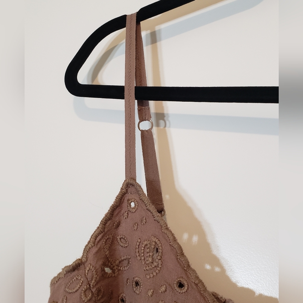 Abercrombie & Fitch Cropped Cami Eyelets Adjustable Straps V-Neck Sz Large Mauve - Picture 13 of 14